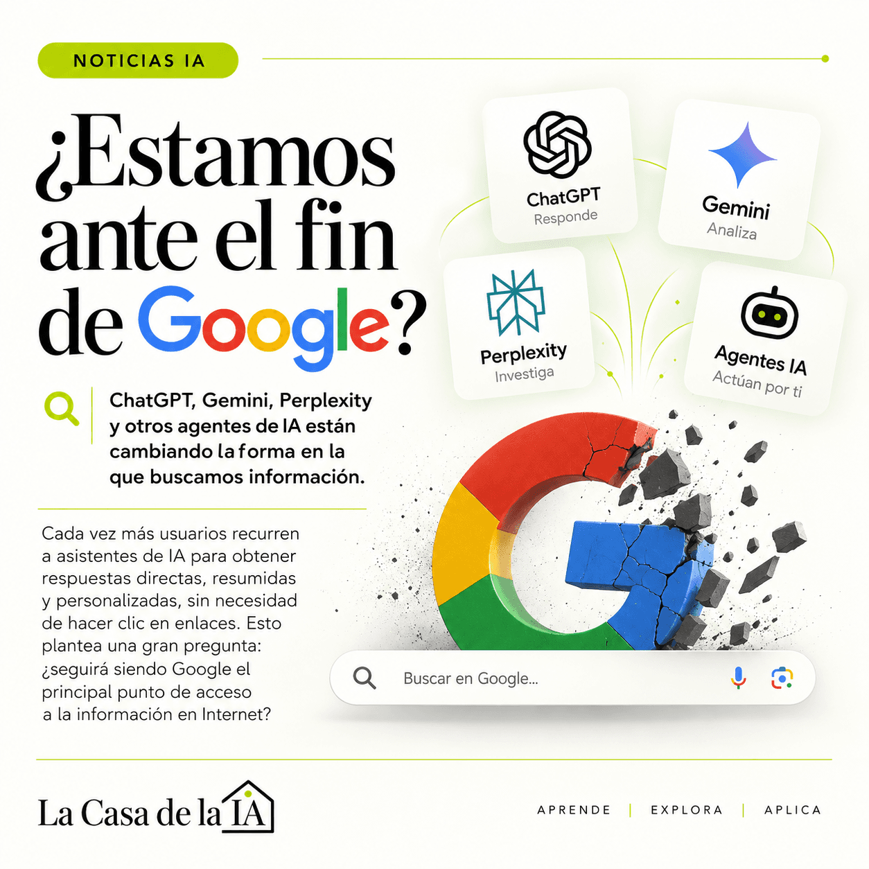 ¿Estamos ante el fin de Google? ChatGPT, Gemini, Perplexity y los agentes de IA transforman las búsquedas en Internet.